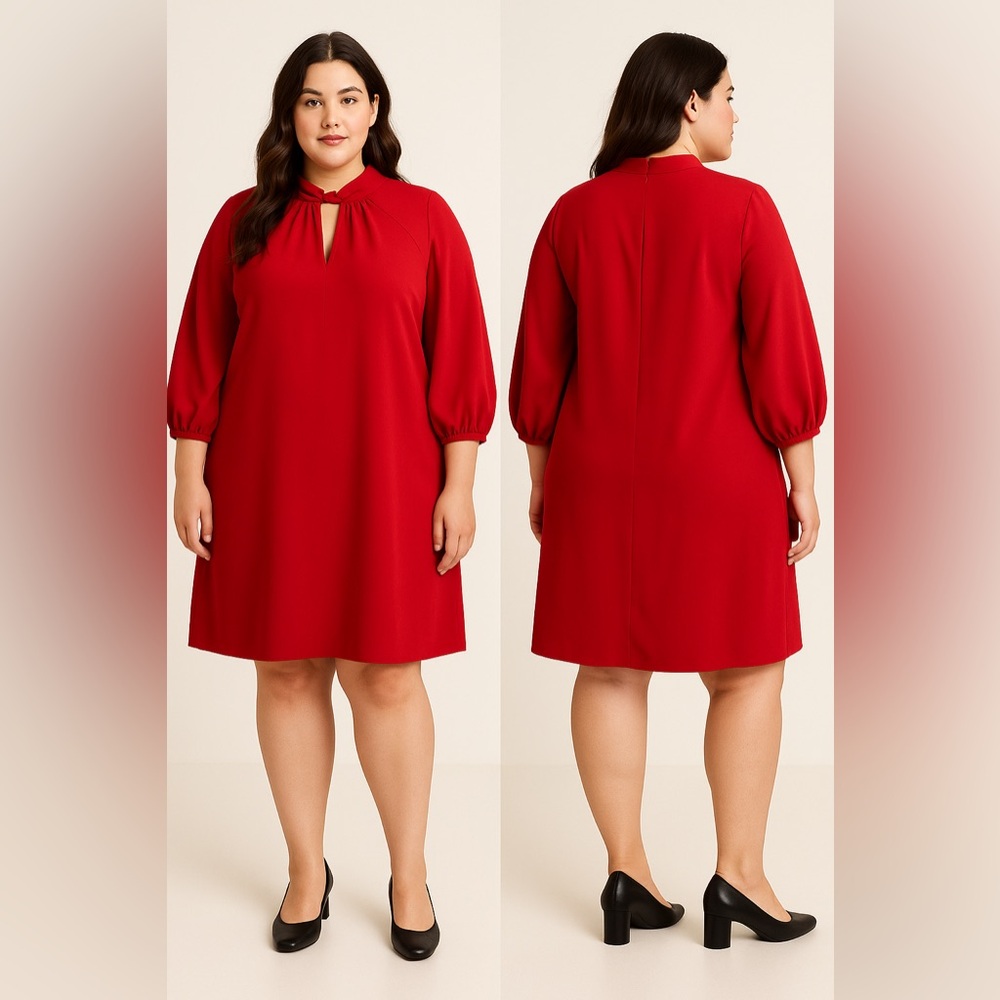 Calvin Klein Vibrant Red Twisted Keyhole Front Cropped Sleeve Dress‎ Sz. 22